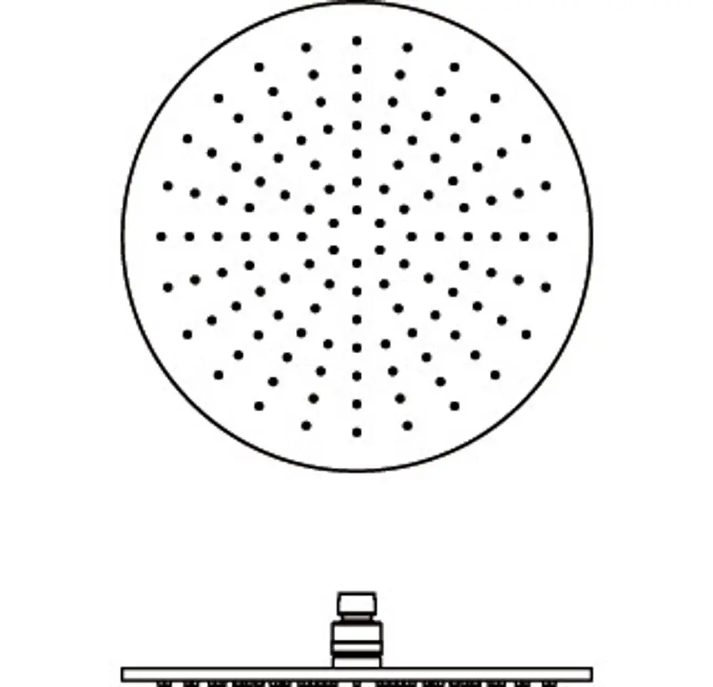 Duschelement von Ideal Standard mit runder Kopfbrause, ausgestattet mit mehreren Düsen für Wasserstrahlverteilung. Oberflächenfinish ist schlicht und funktional.